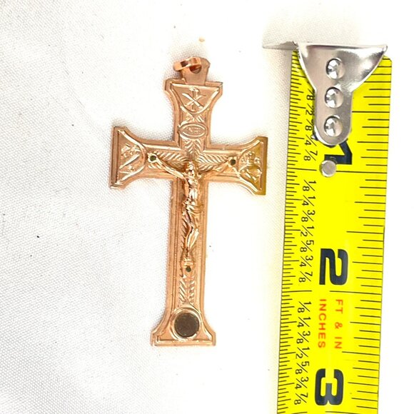 Vintage Catholic Crucifix Pendant Rose Gold Tone INRI Front & Stations of the Cr - Picture 7 of 7